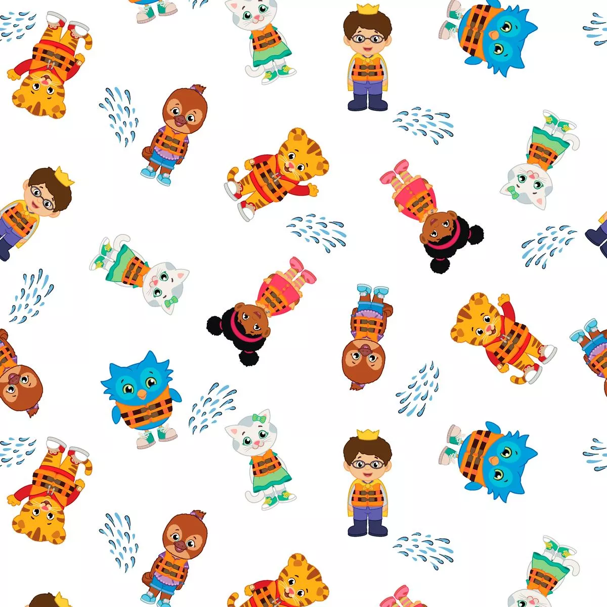daniel-tiger-safe-splash-with-friends-on-white-fabric Daniel Tiger Safe Splash with Friends on White Fabric
