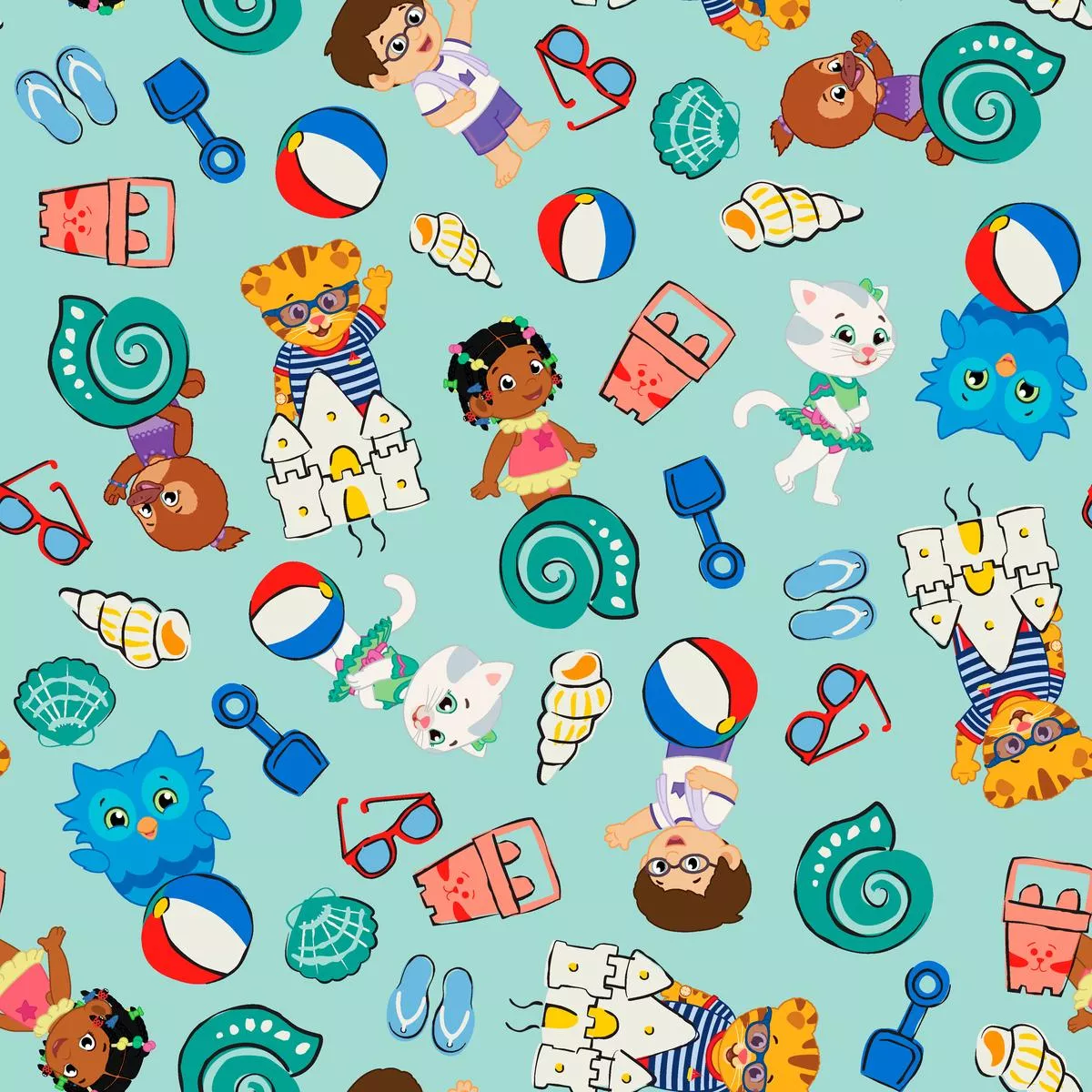 daniel-tiger-sandcastle-fun-on-aqua-fabric Daniel Tiger Sandcastle Fun on Aqua Fabric