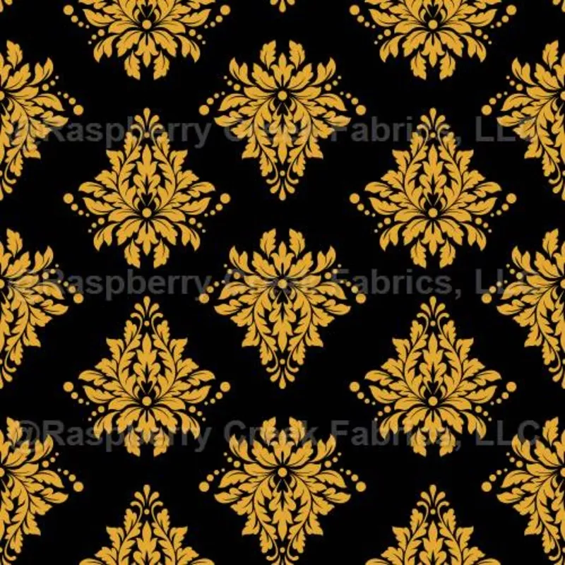 Dark Yellow Damask on Black