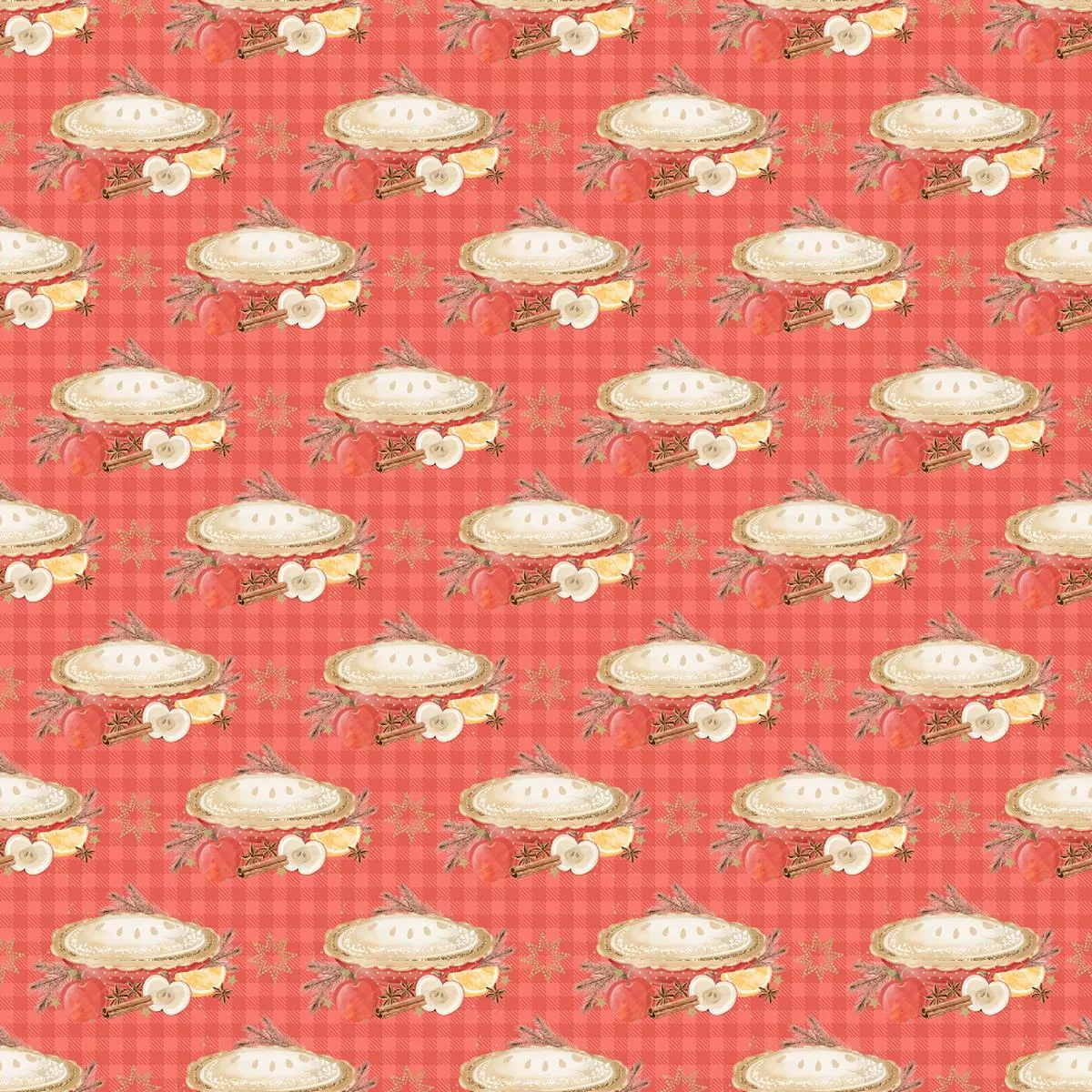 decorative-apple-pies-on-red-plaid-fabric Decorative Apple Pies on Red Plaid Fabric