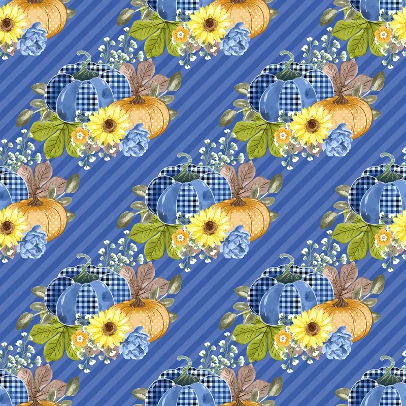 decorative-pumpkins-diagonal-stripes-fabric-blue Decorative Pumpkins & Diagonal Stripes Fabric – Blue