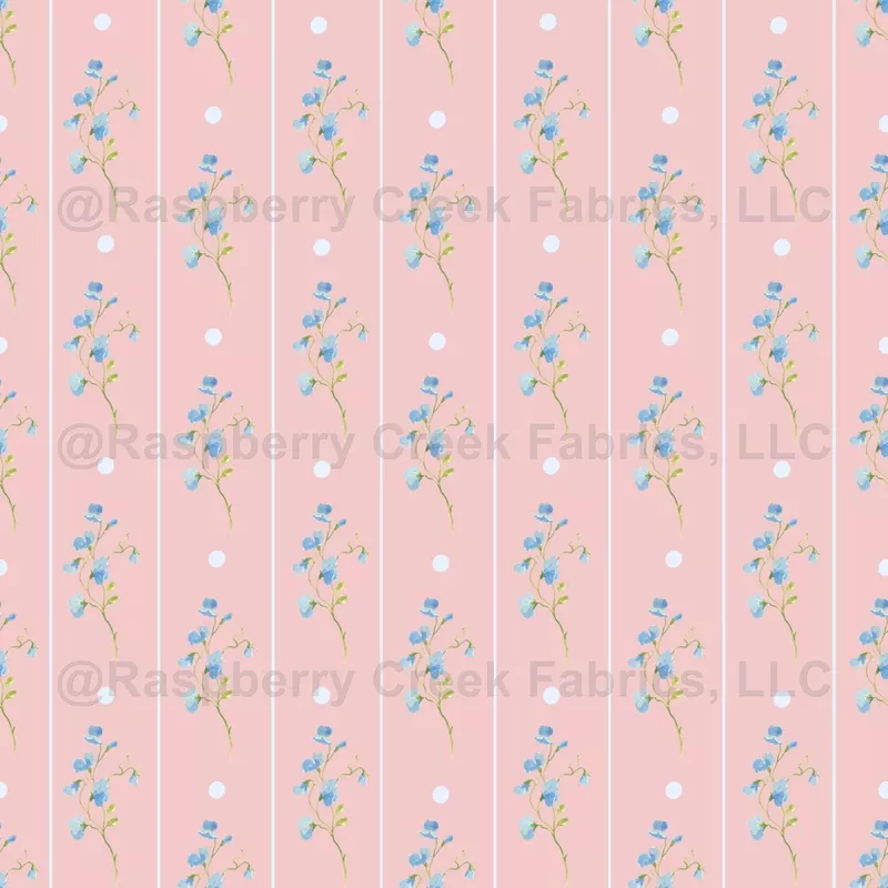 Delicate Blue Flowers / Stripes / Dots on Crepe Pink