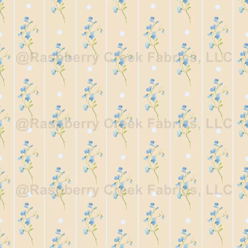 Delicate Blue Flowers / Stripes / Dots on Pale Orange