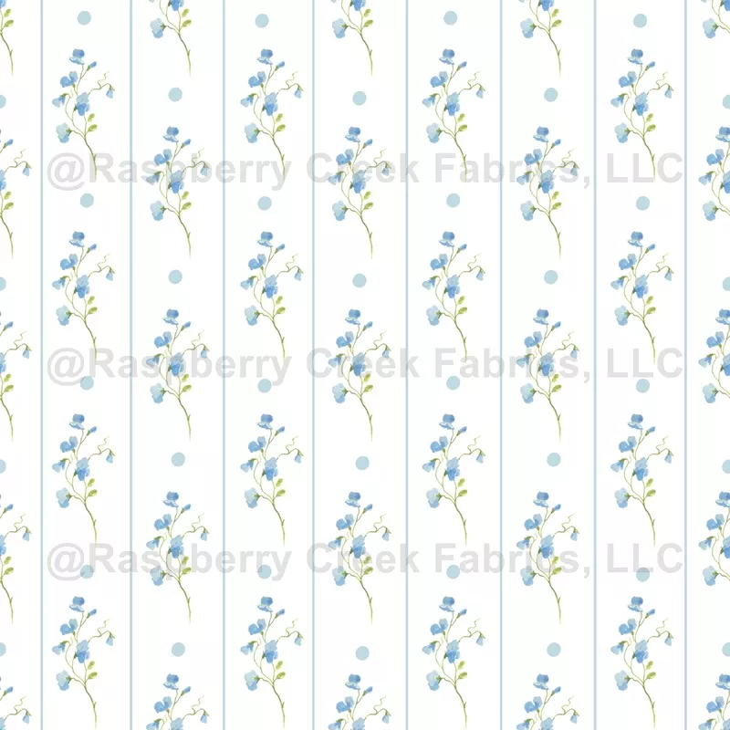 Delicate Blue Flowers / Stripes / Dots on White
