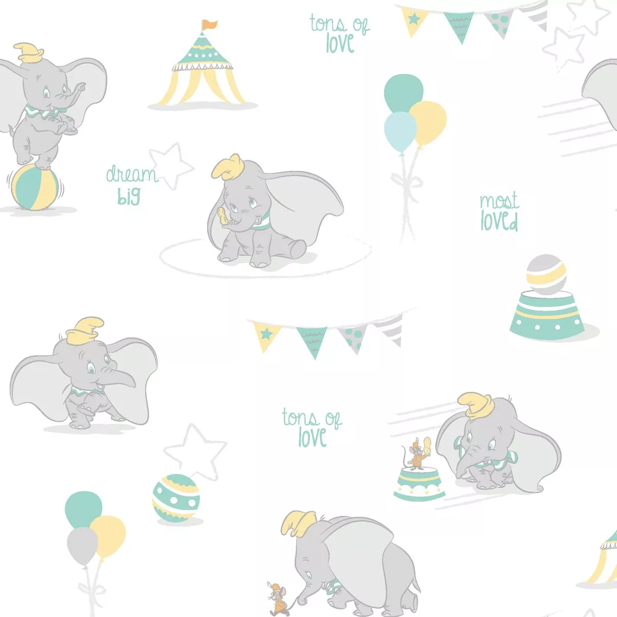 disney-dumbo-circus-baby-pattern-in-mint-fabric Disney Dumbo Circus Baby Pattern in Mint Fabric
