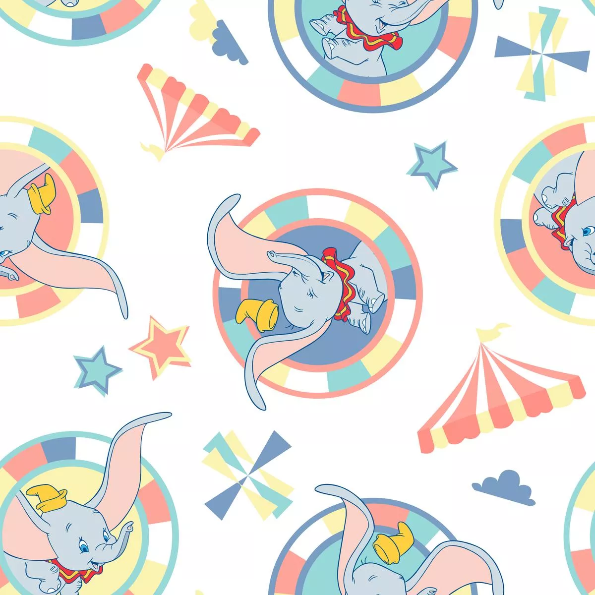 Disney Dumbo Circus Stars White Pattern Fabric