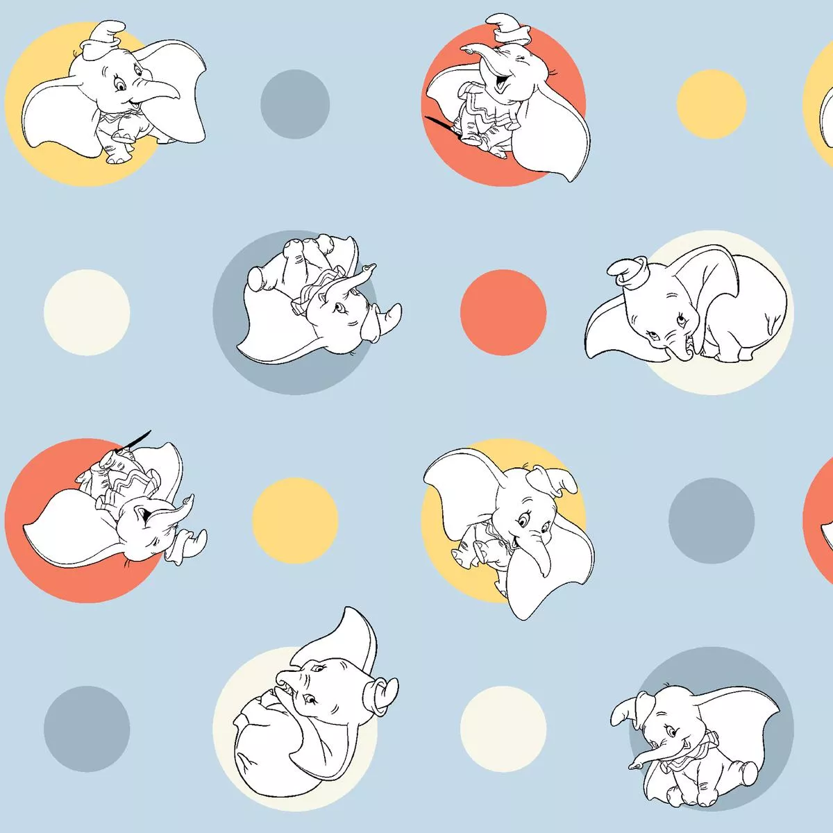 disney-dumbo-cute-polka-dot-pattern-on-light-blue-fabric Disney Dumbo Cute Polka Dot Pattern on Light Blue Fabric