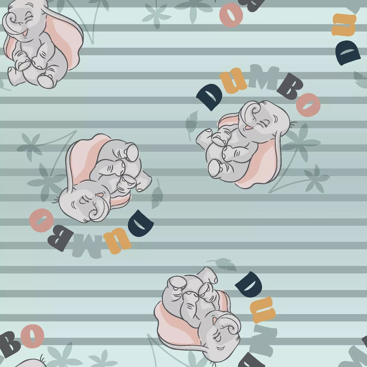 Disney Dumbo Pattern on Mint Stripes Fabric