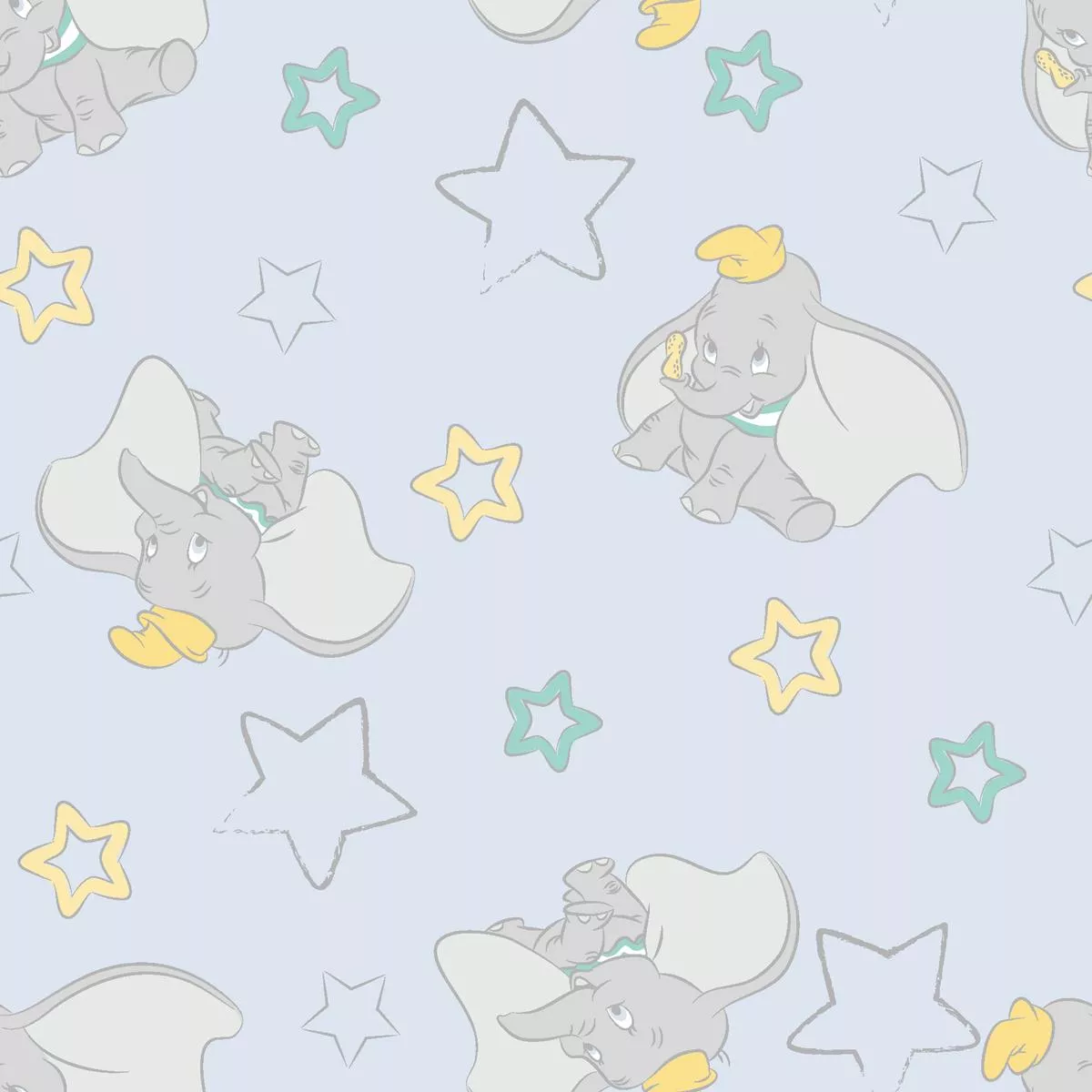 disney-dumbo-stars-pattern-on-light-blue-fabric Disney Dumbo Stars Pattern on Light Blue Fabric