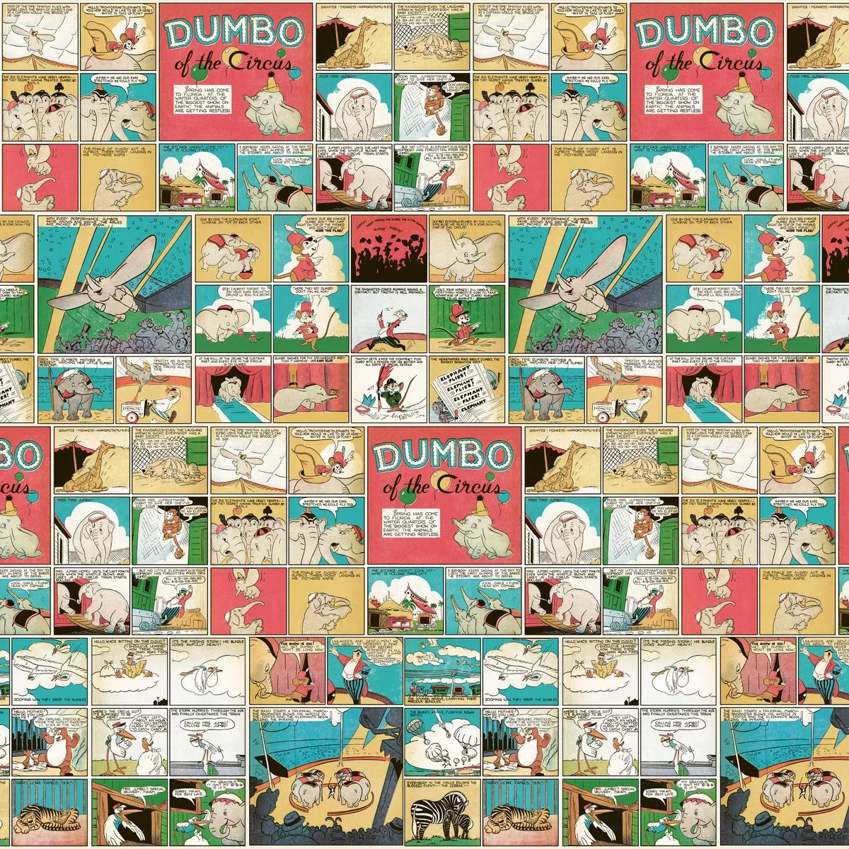 disney-dumbo-vintage-comic-strip-collage-fabric Disney Dumbo Vintage Comic Strip Collage Fabric