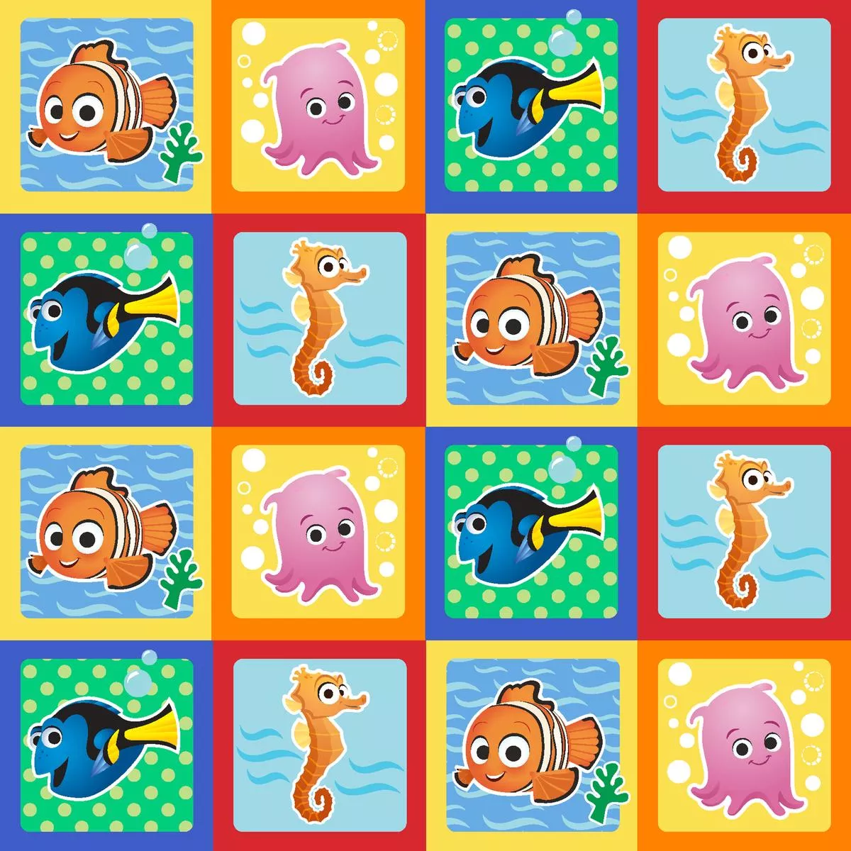 disney-finding-nemo-sea-characters-grid-fabric Disney Finding Nemo Sea Characters Grid Fabric