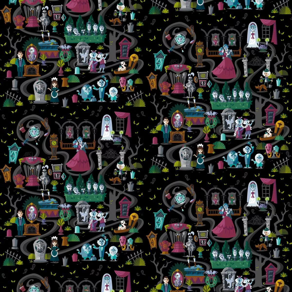 disney-haunted-mansion-black-graveyard-fabric Disney Haunted Mansion Black Graveyard Fabric