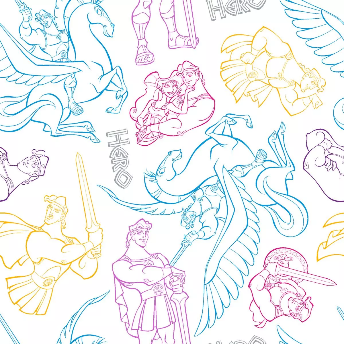 disney-hercules-mythical-line-art-character-fabric Disney Hercules Mythical Line Art Character Fabric
