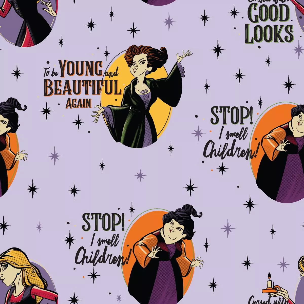 disney-hocus-pocus-sparkles-sisters-fabric Disney Hocus Pocus Sparkles & Sisters Fabric