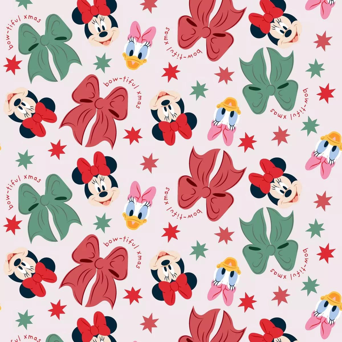 disney-mickey-friends-bow-holiday-pattern-on-ivory Disney Mickey & Friends Bow Holiday Pattern on Ivory