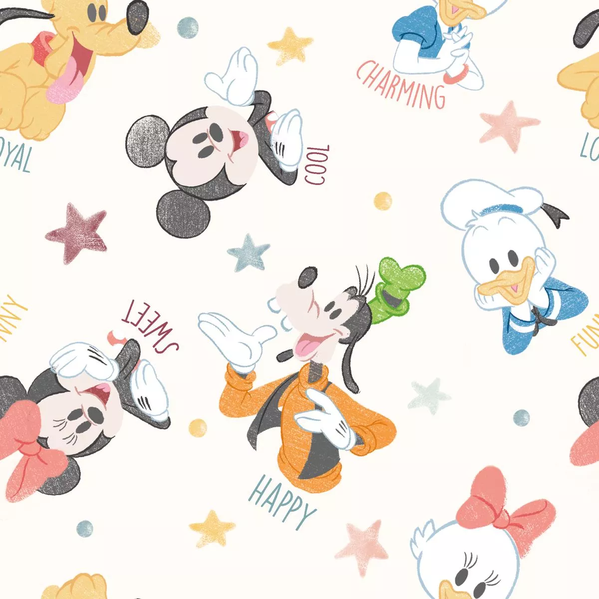 disney-mickey-friends-character-adjectives-fabric Disney Mickey & Friends Character Adjectives Fabric