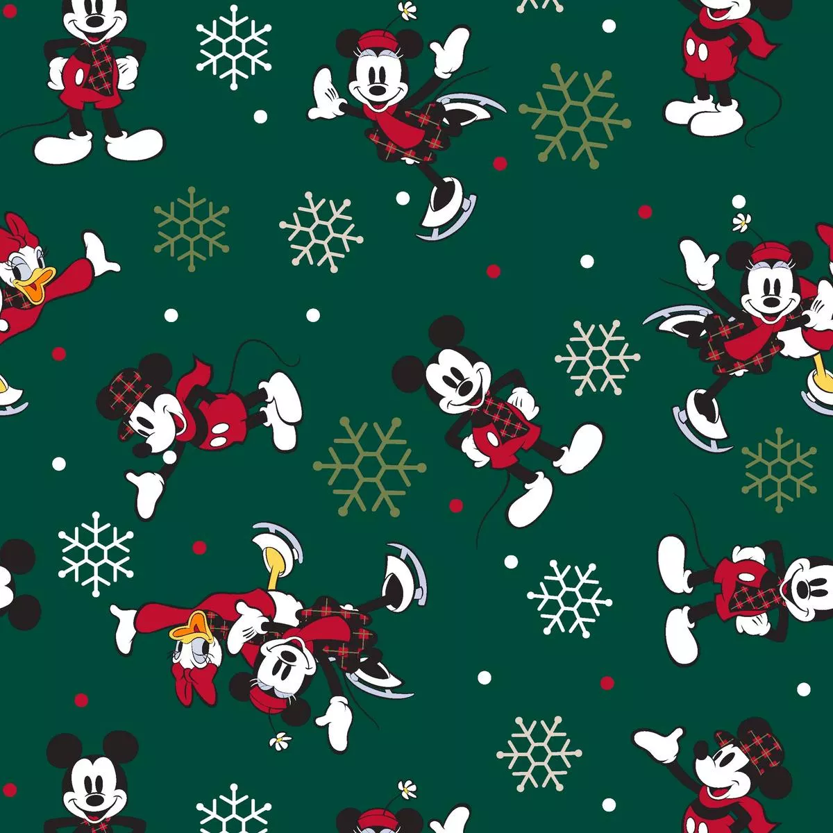 disney-mickey-friends-yuletide-holiday-pattern-on-green Disney Mickey & Friends Yuletide Holiday Pattern on Green