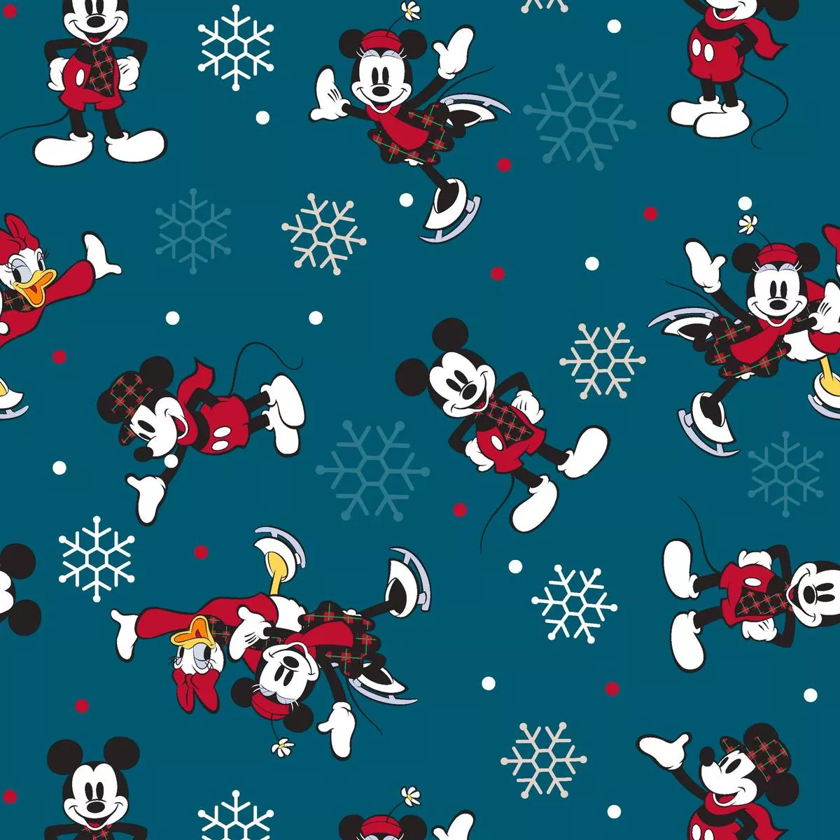 disney-mickey-friends-yuletide-holiday-pattern-on-teal Disney Mickey & Friends Yuletide Holiday Pattern on Teal