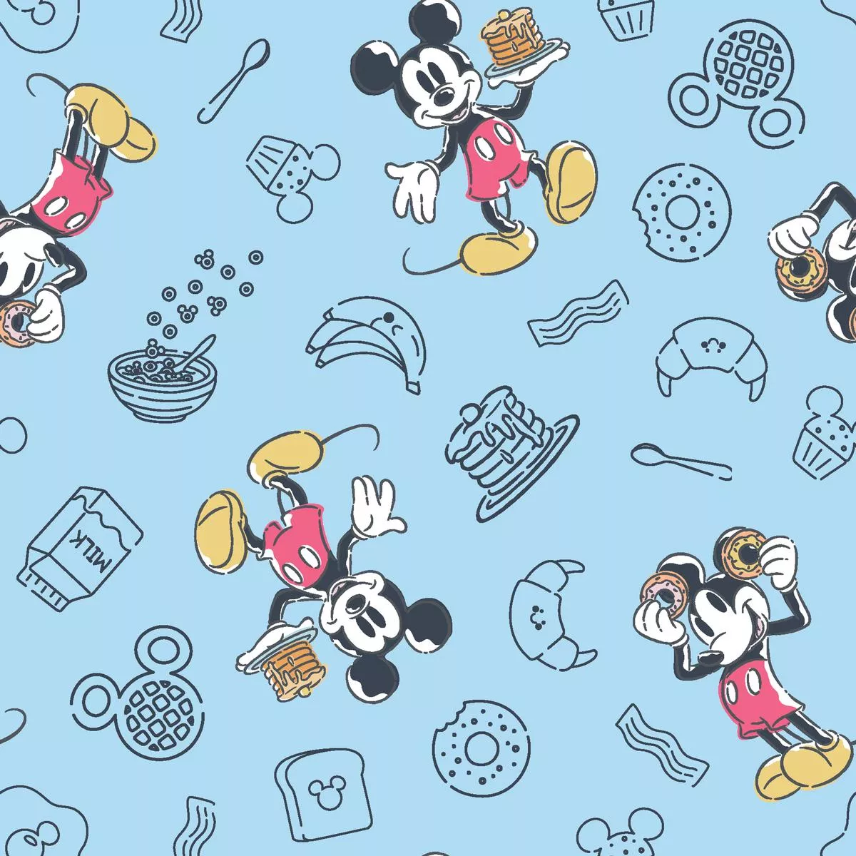 disney-mickey-mouse-chef-on-blue-fabric Disney Mickey Mouse Chef on Blue Fabric