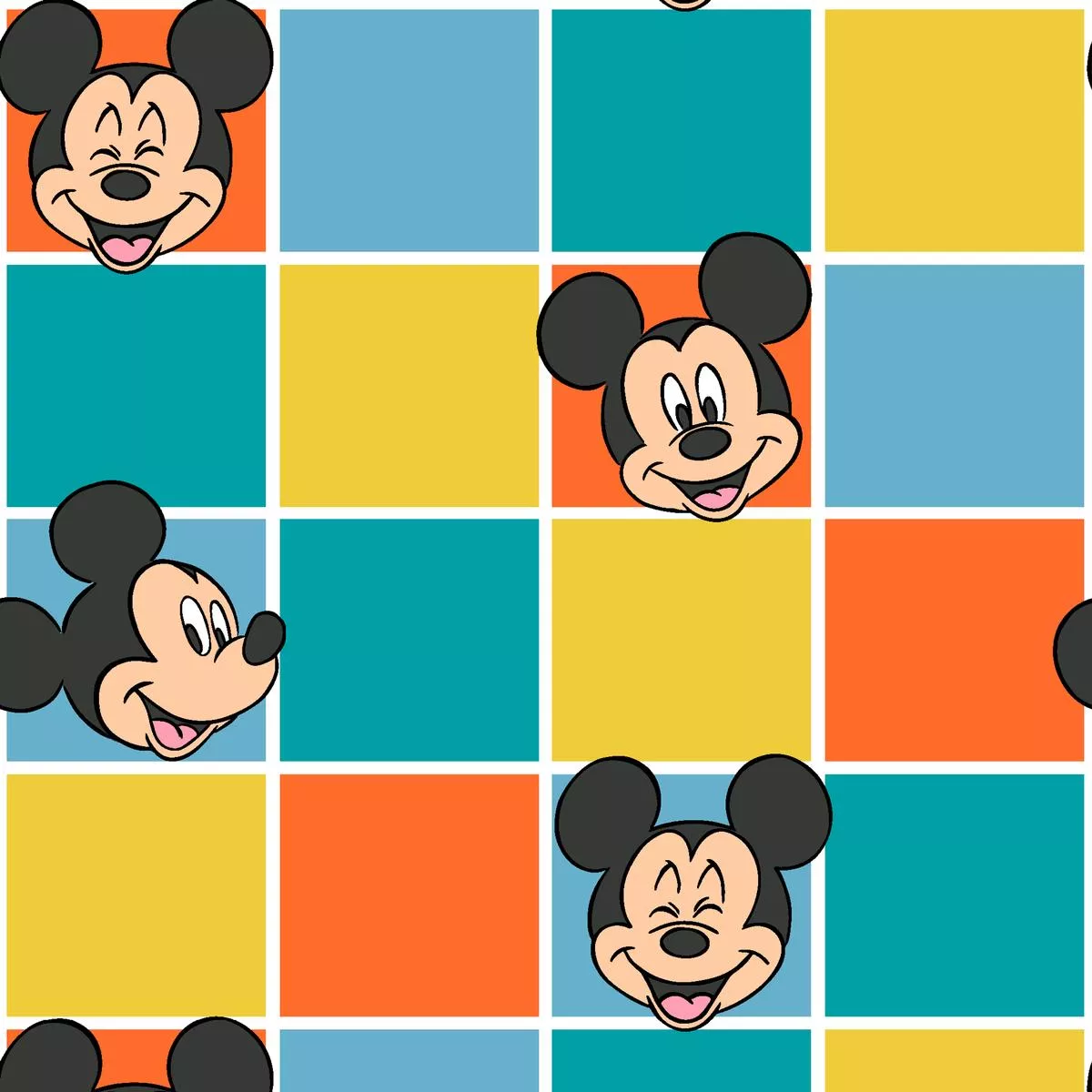 disney-mickey-mouse-colorful-retro-grid-fabric Disney Mickey Mouse Colorful Retro Grid Fabric