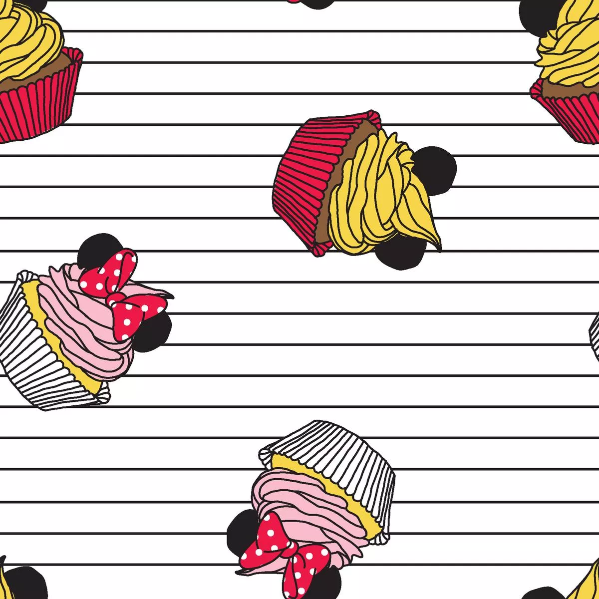 disney-mickey-mouse-cupcakes-stripes-fabric Disney Mickey Mouse Cupcakes & Stripes Fabric