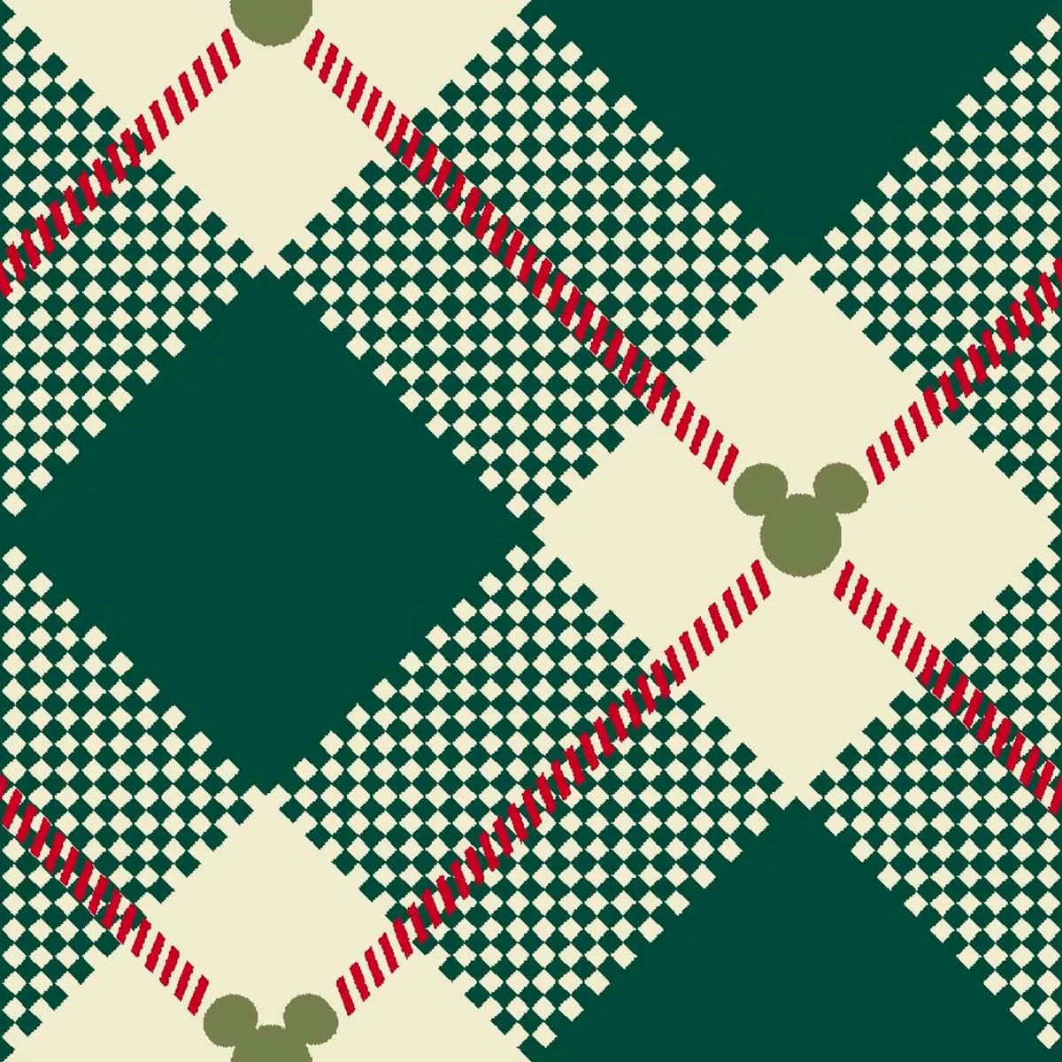 Disney Mickey Mouse Yuletide Plaid on Green