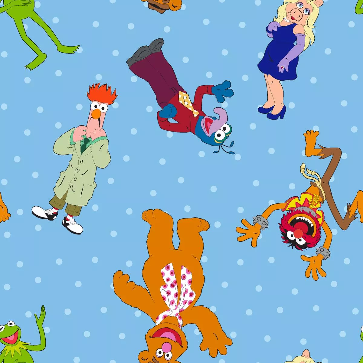 disney-muppet-characters-tossed-on-blue-fabric Disney Muppet Characters Tossed on Blue Fabric