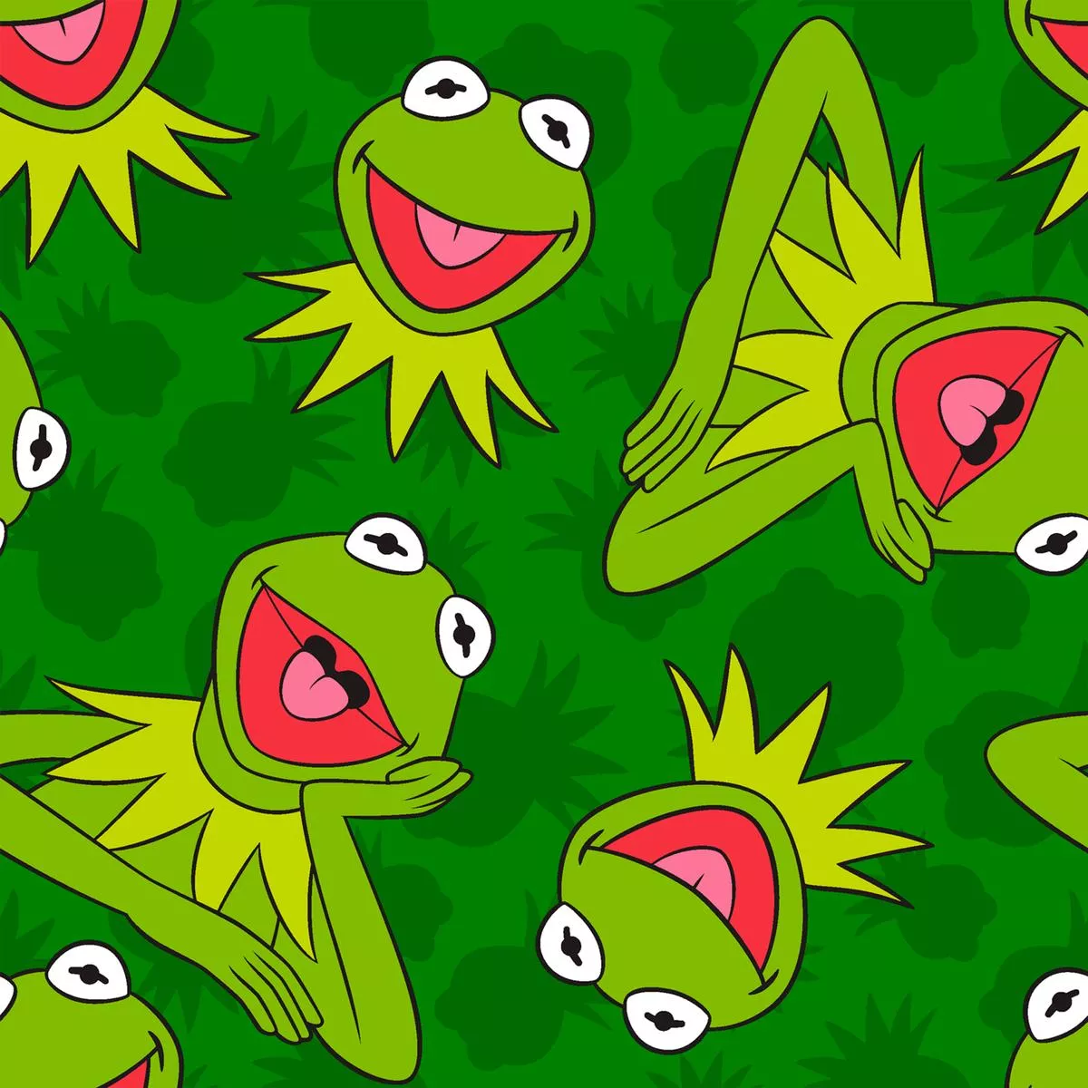 disney-muppets-kermit-frog-pattern-on-green-background-fabric Disney Muppets Kermit Frog Pattern on Green Background Fabric