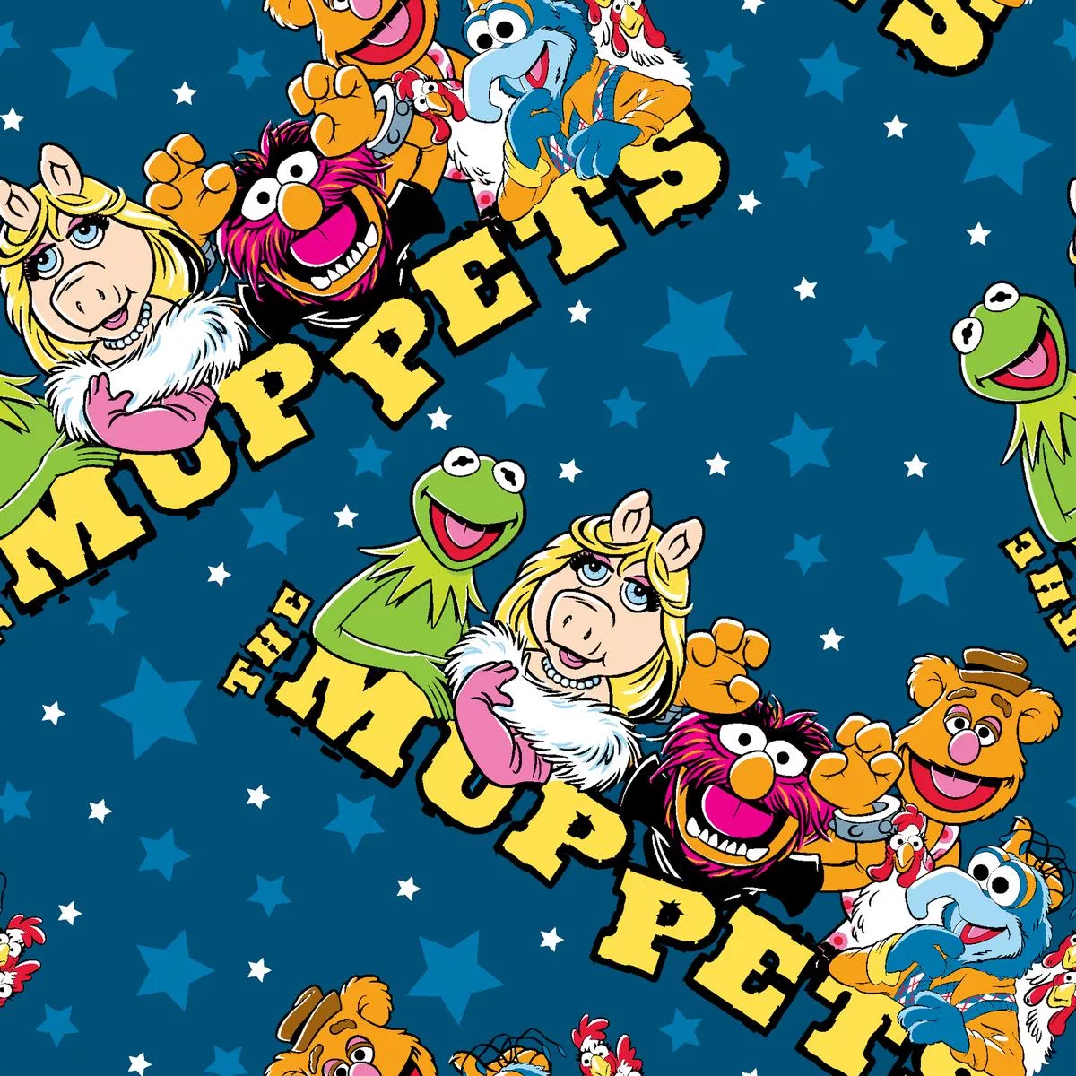 disney-muppets-stars-pattern-on-blue-fabric Disney Muppets Stars Pattern on Blue Fabric