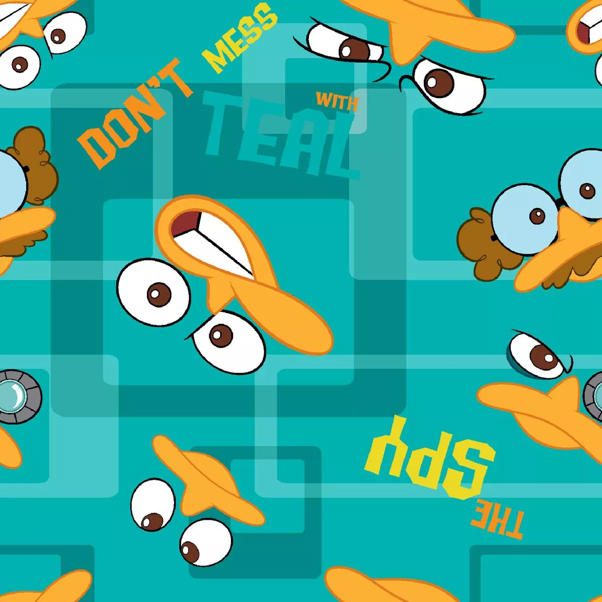 disney-phineas-ferb-perry-platypus-faces-fabric Disney Phineas & Ferb Perry the Platypus Faces Fabric