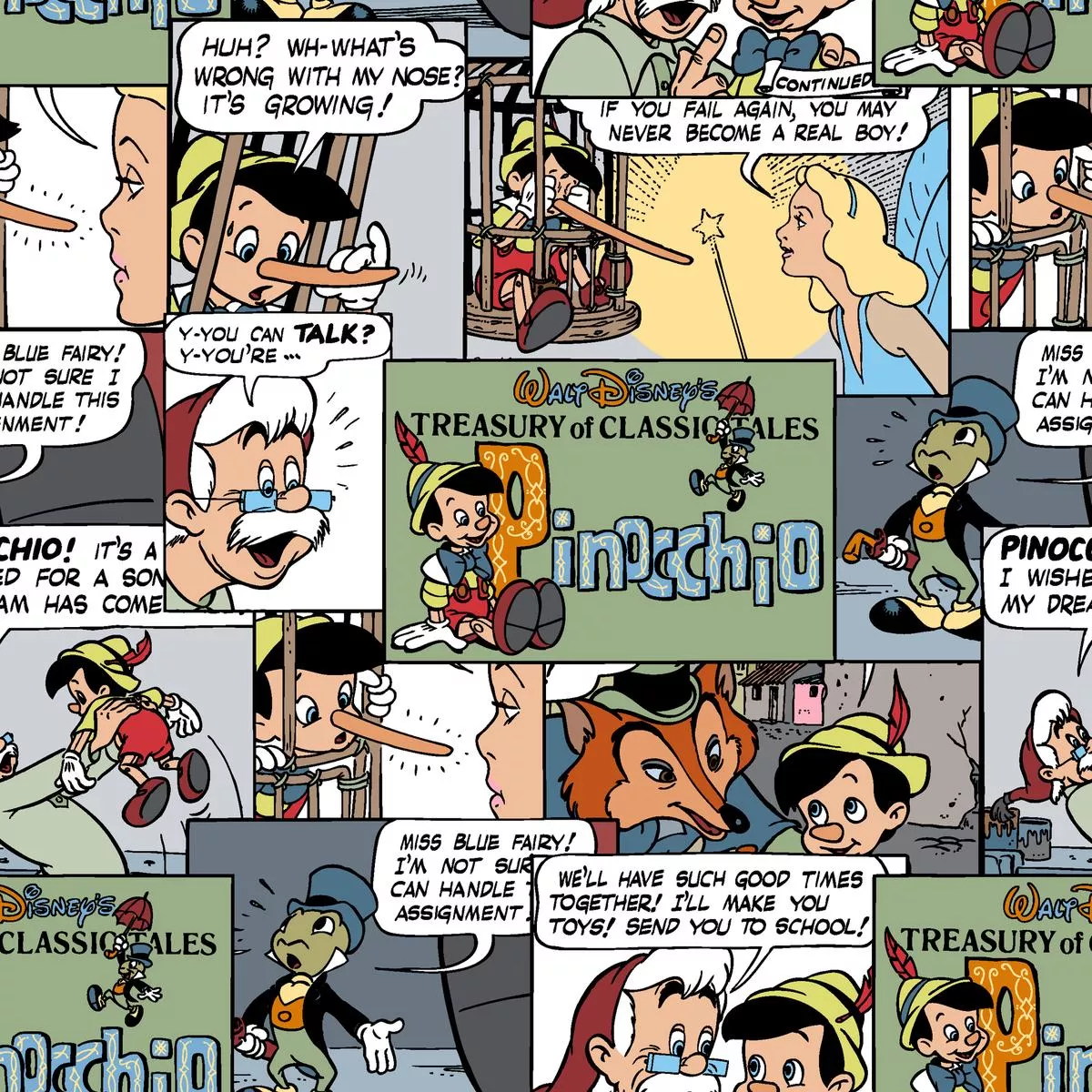 disney-pinocchio-comic-strip-collage-fabric Disney Pinocchio Comic Strip Collage Fabric