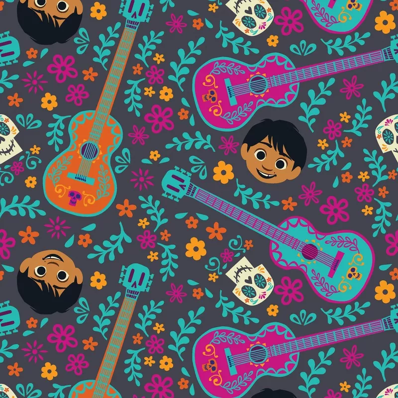disney-pixar-coco-vibrant-teal-musical-fabric Disney Pixar Coco Vibrant Teal Musical Fabric
