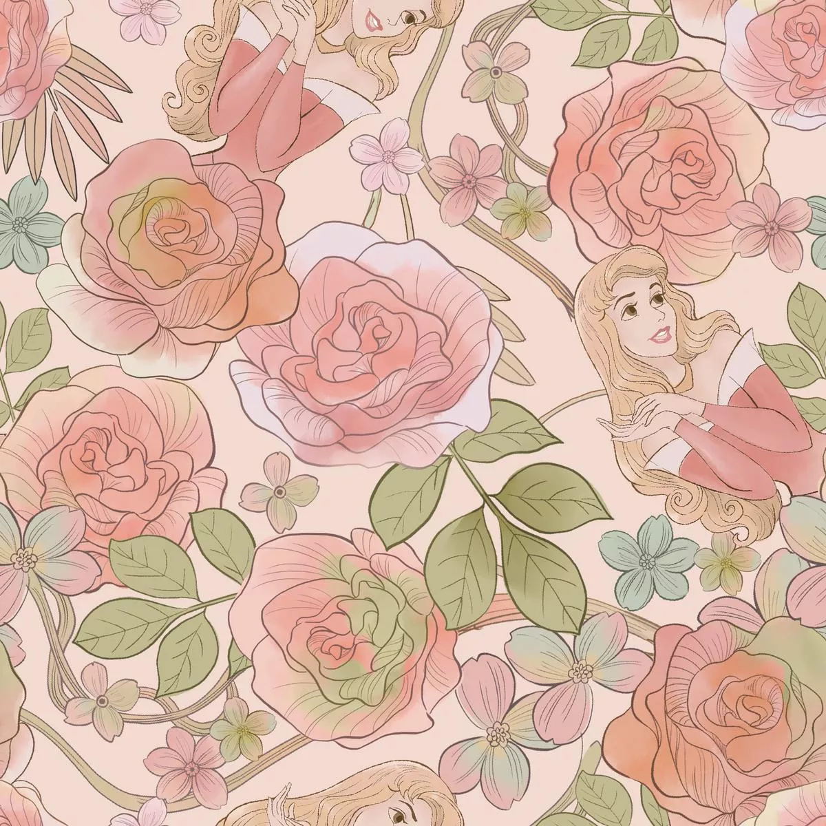 disney-princess-aurora-pink-roses-fabric Disney Princess Aurora Pink Roses Fabric