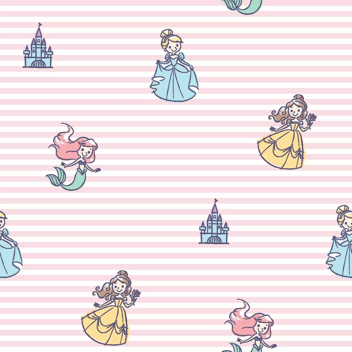 Disney Princess on Pink Stripes Fabric