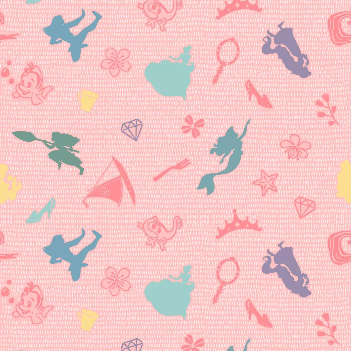 disney-princess-silhouettes-on-pink-fabric Disney Princess Silhouettes on Pink Fabric