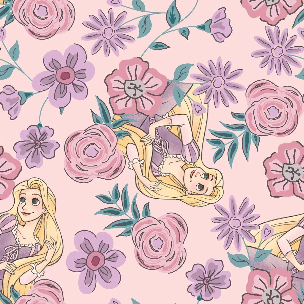 disney-rapzunel-floral-pattern-on-pink-fabric Disney Rapzunel Floral Pattern on Pink Fabric