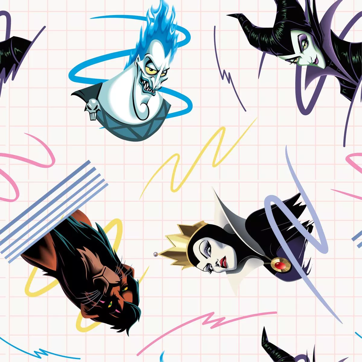 disney-villains-spooky-characters-grid-fabric Disney Villains Spooky Characters Grid Fabric