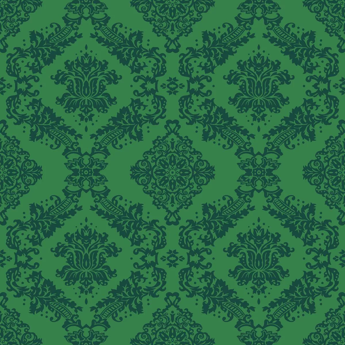 Divine Damask on Green Fabric