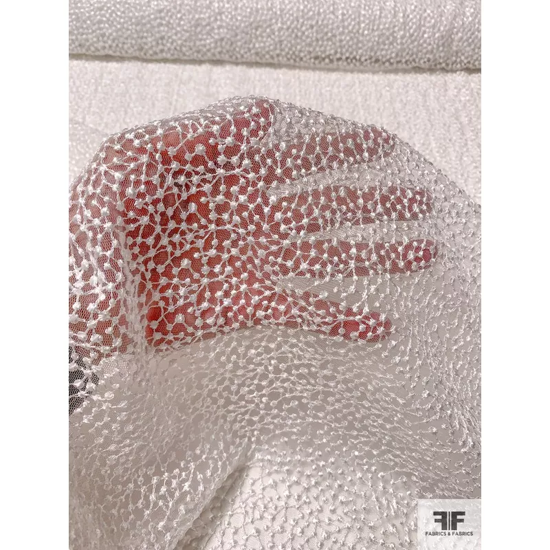 Dot Web Embroidered Tulle – Light Ivory