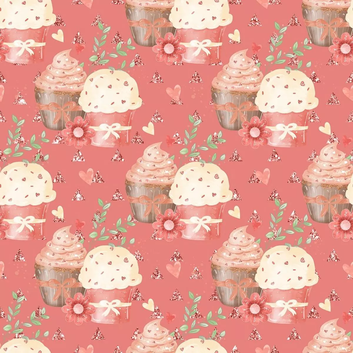 double-cupcake-on-triangle-fabric-pink Double Cupcake on Triangle Fabric – Pink