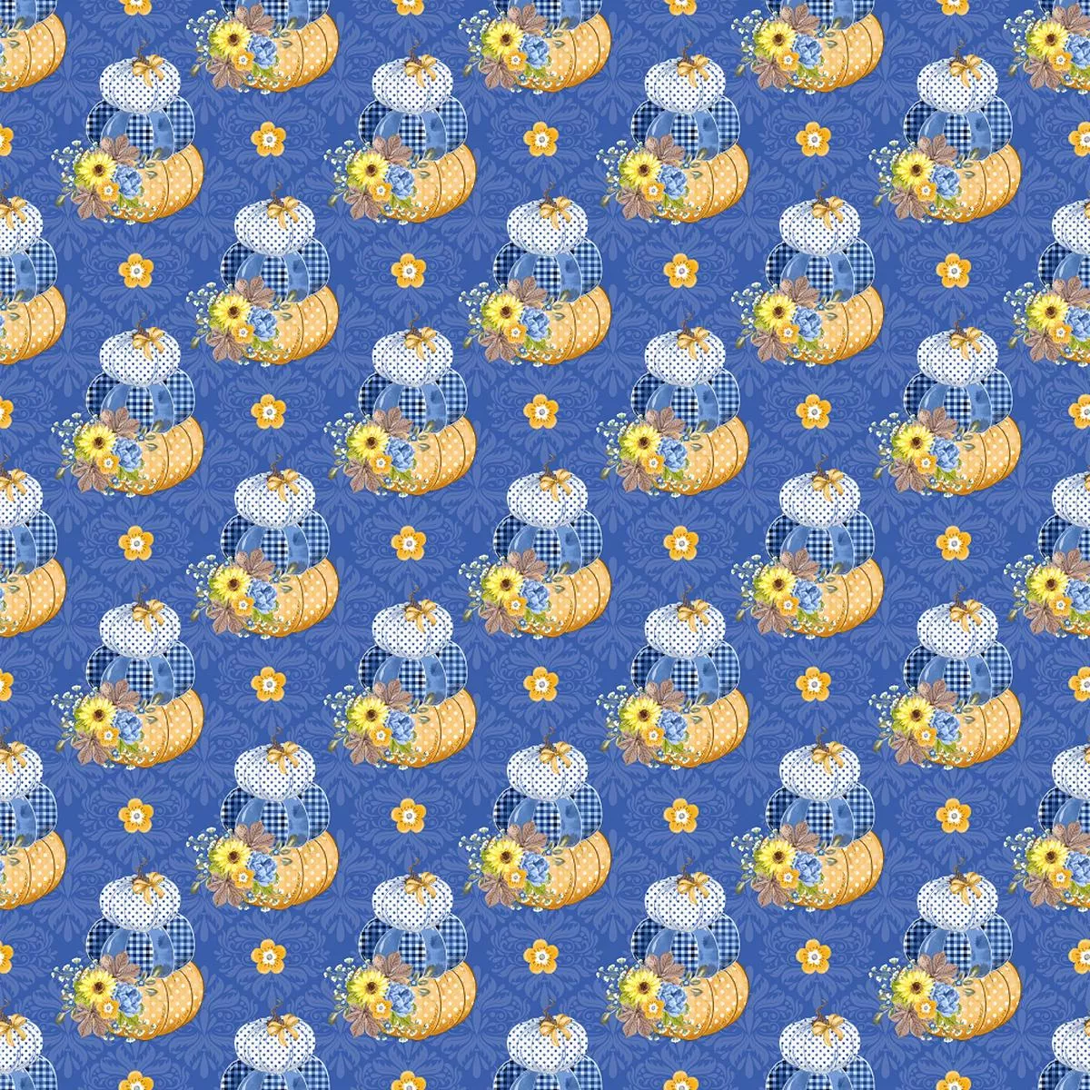 dourado-adamascado-stacked-pumpkins-fabric-blue Dourado Adamascado Stacked Pumpkins Fabric – Blue