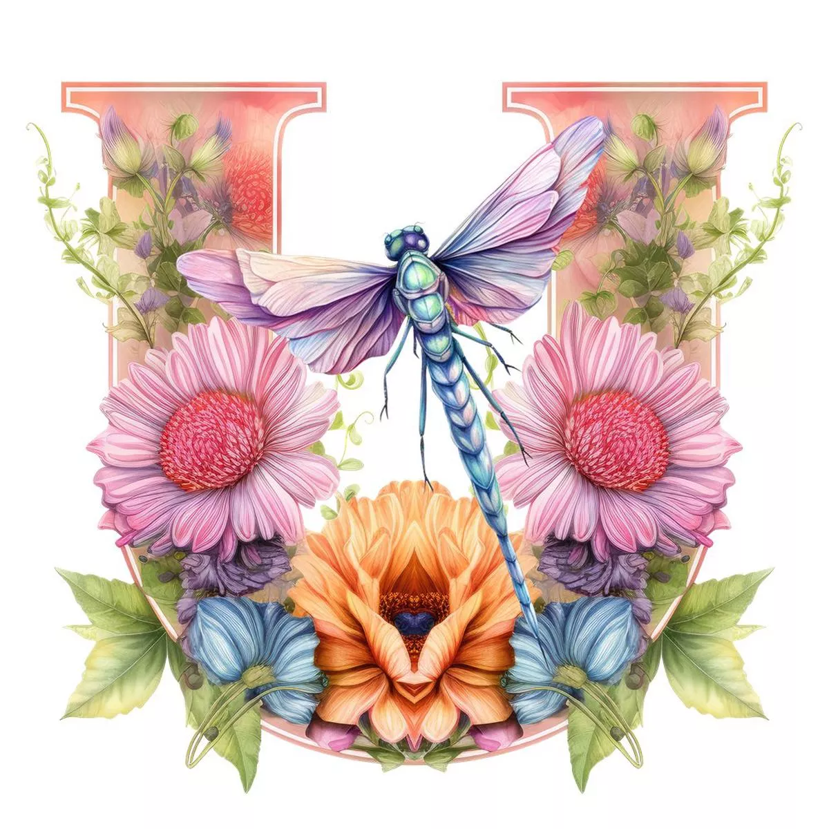 dragonfly-flower-u-fabric-panel Dragonfly Flower ”U” Fabric Panel