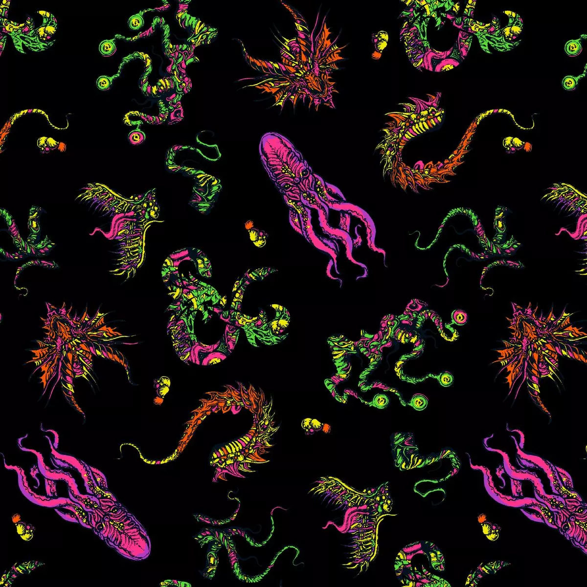 dungeons-dragons-monster-toss-on-black-fabric Dungeons & Dragons Monster Toss on Black Fabric