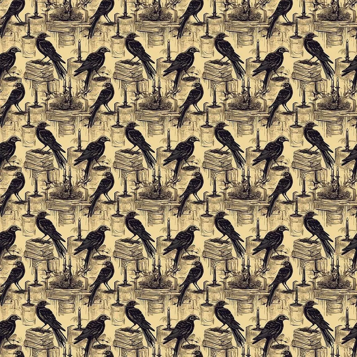 edgar-allen-poe-crows-books-fabric Edgar Allen Poe Crows & Books Fabric