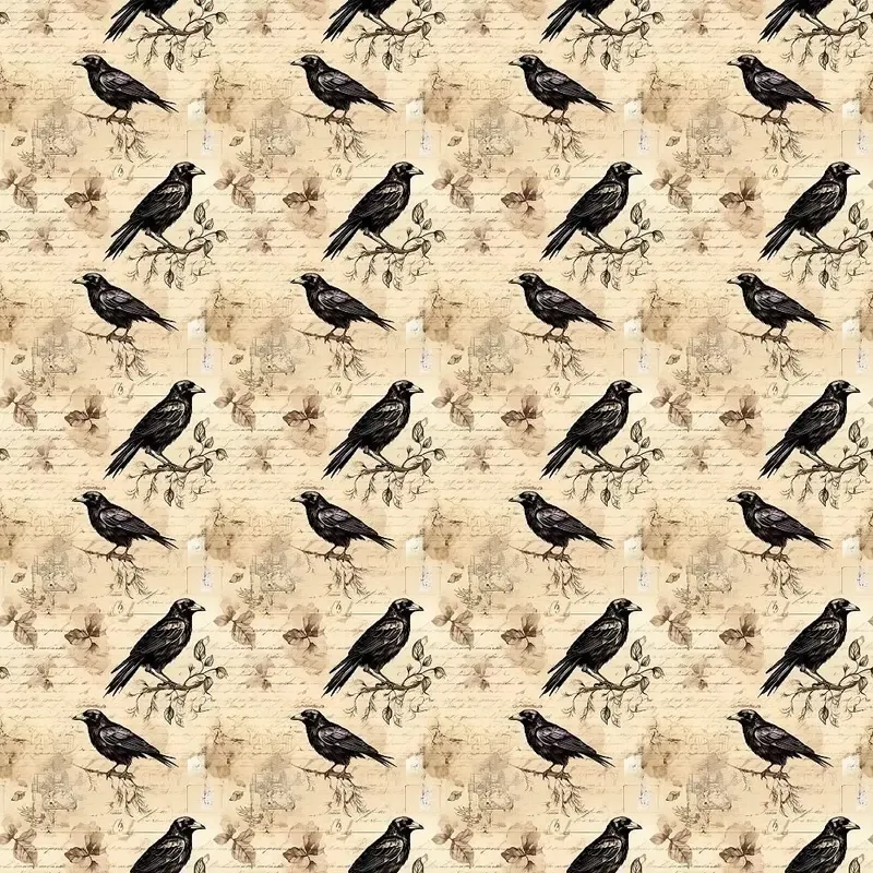 edgar-allen-poe-crows-old-letter-2-fabric Edgar Allen Poe Crows & Old Letter #2 Fabric