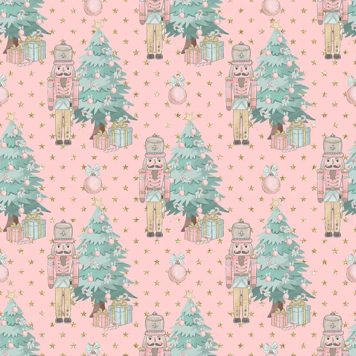 elegant-nutcracker-next-to-tree-fabric-pink Elegant Nutcracker Next to Tree Fabric – Pink