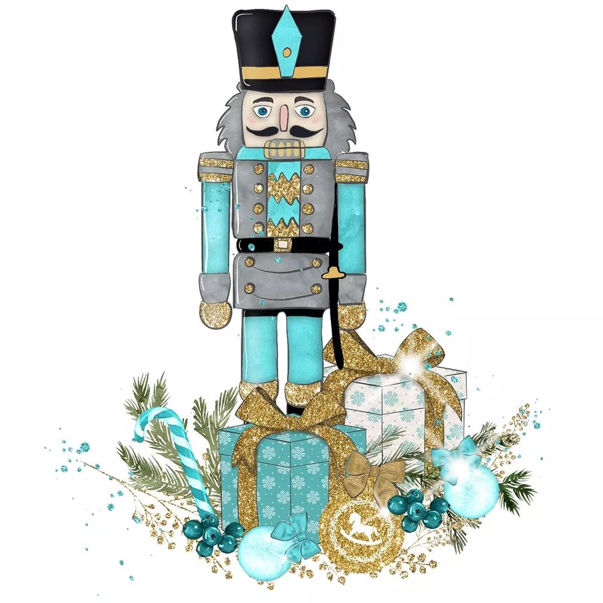 elegant-nutcracker-with-presents-fabric-panel-blue Elegant Nutcracker with Presents Fabric Panel – Blue
