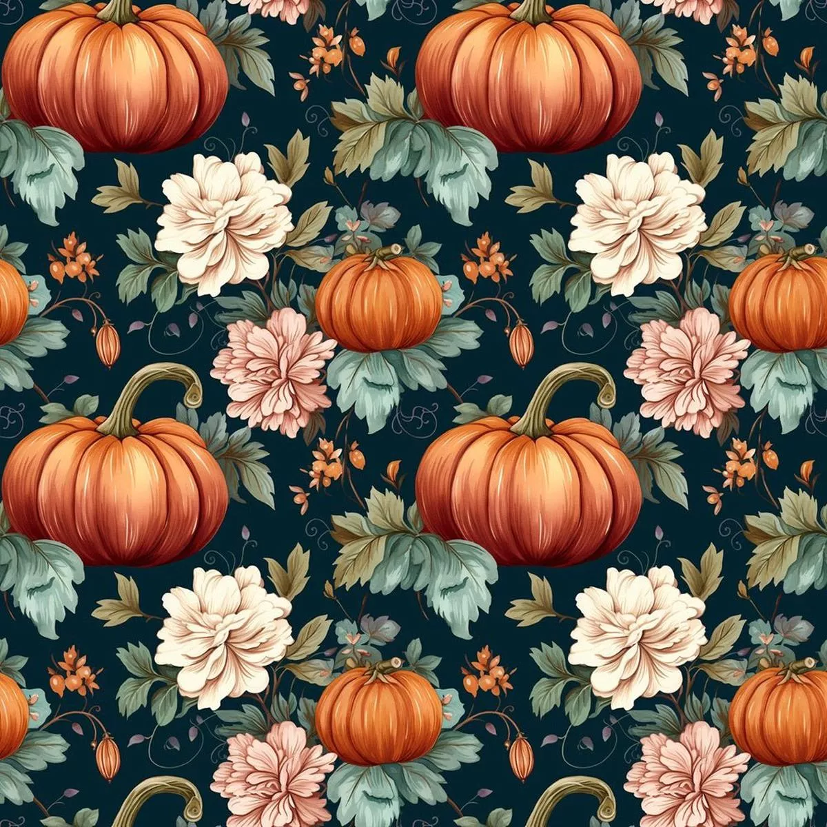 Elegant Pumpkin & Floral Fabric