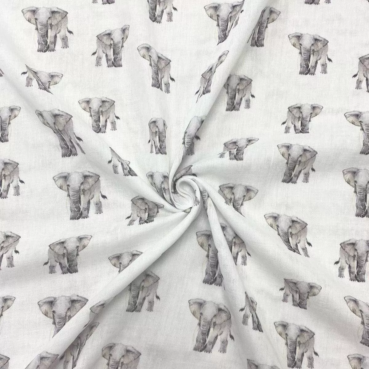 elephants-on-white-flat-double-gauze-fabric Elephants on White Flat Double Gauze Fabric