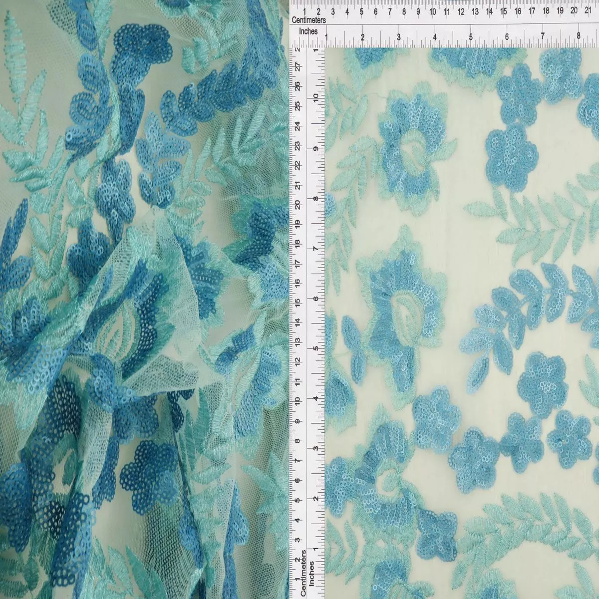 Embroidered Sequin Mesh Stretch Fabric – MESH SQ EMBR 3 – BLUE